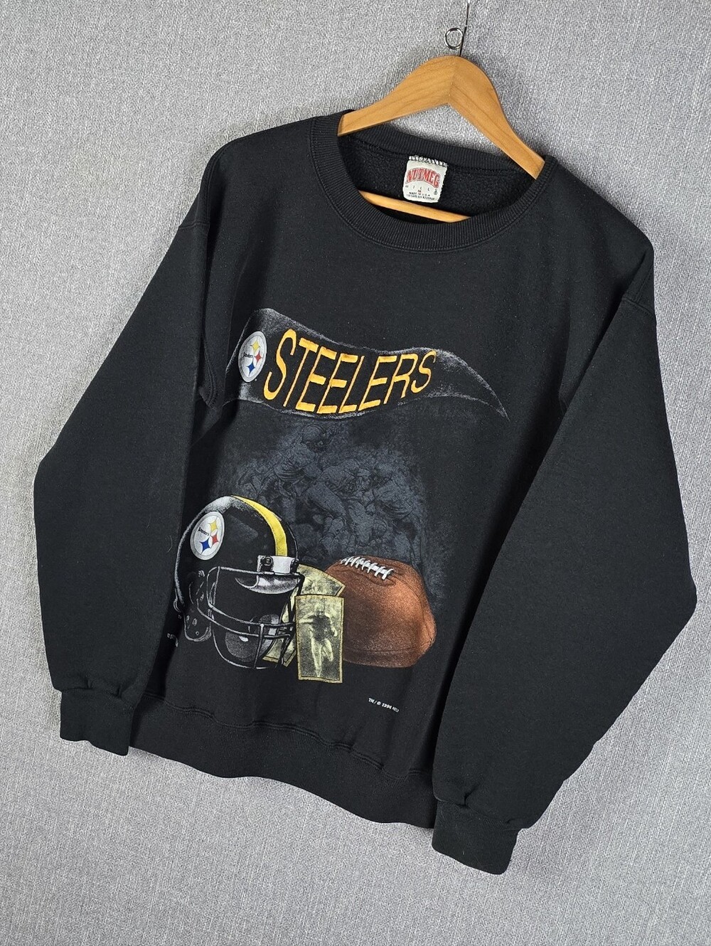 Vtg Nutmeg Mills Pittsburg Steelers 1994 Crew Neck Sweatshirt Black Mens Sz M